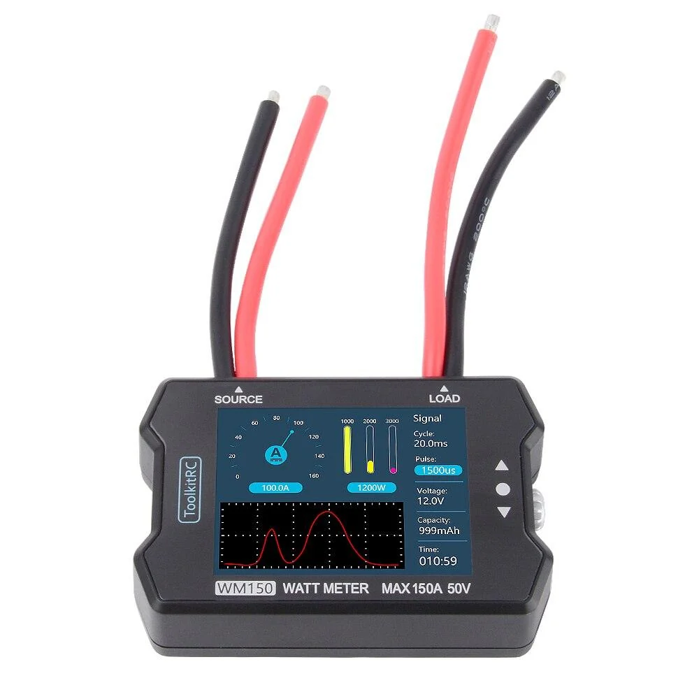 ToolkitRC WM150 WattMeter - 150A 50V Power Analyzer LCD Display Power Voltage Current Tester PWM Output RC FPV Drone Charger