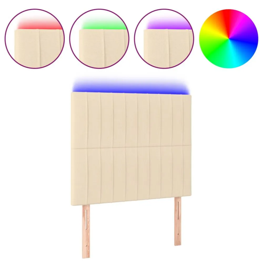 Hoofdbord LED 90x5x118/128 cm stof crèmekleurig