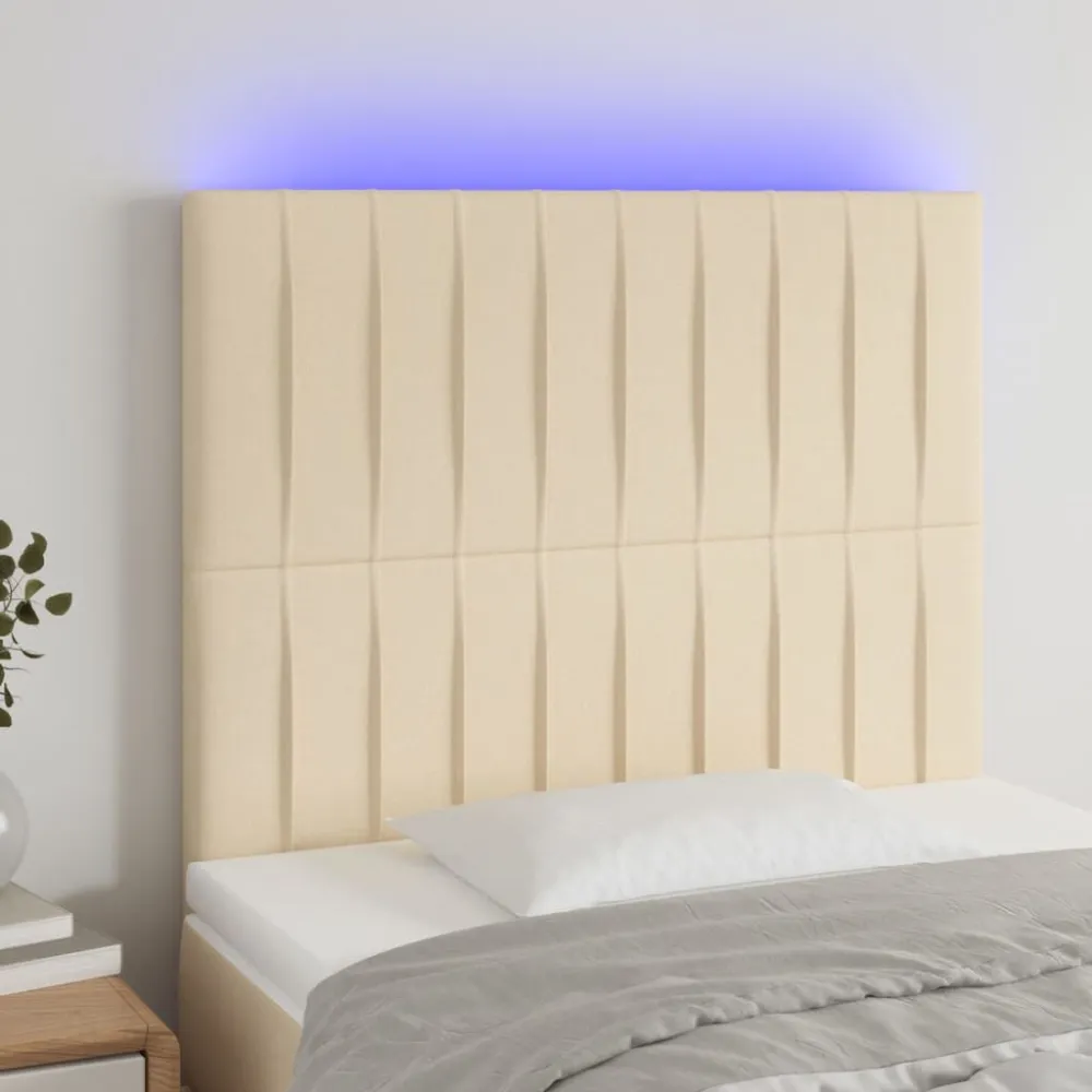 Hoofdbord LED 90x5x118/128 cm stof crèmekleurig