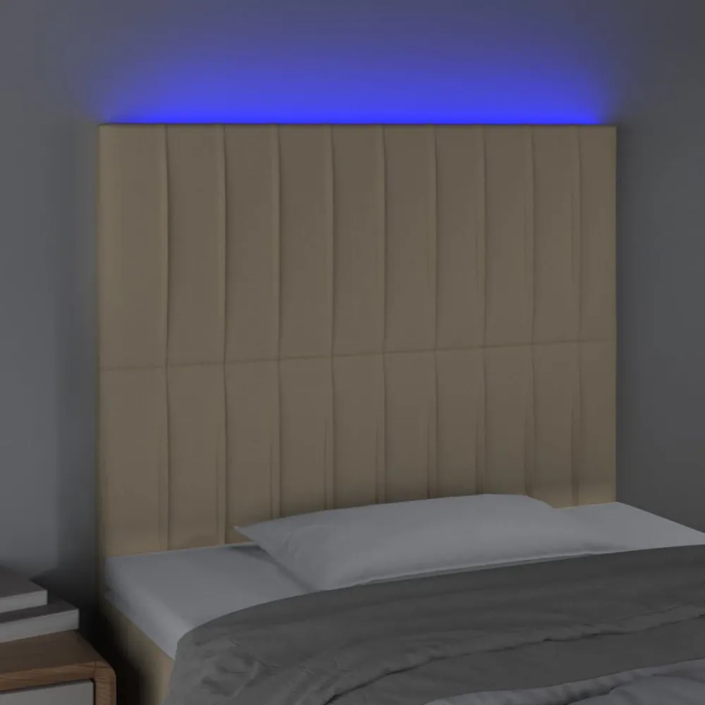 Hoofdbord LED 90x5x118/128 cm stof crèmekleurig
