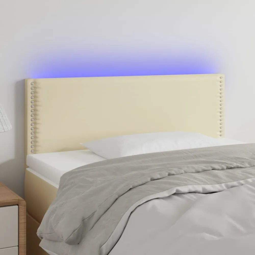Hoofdbord LED 90x5x78/88 cm kunstleer crèmekleurig