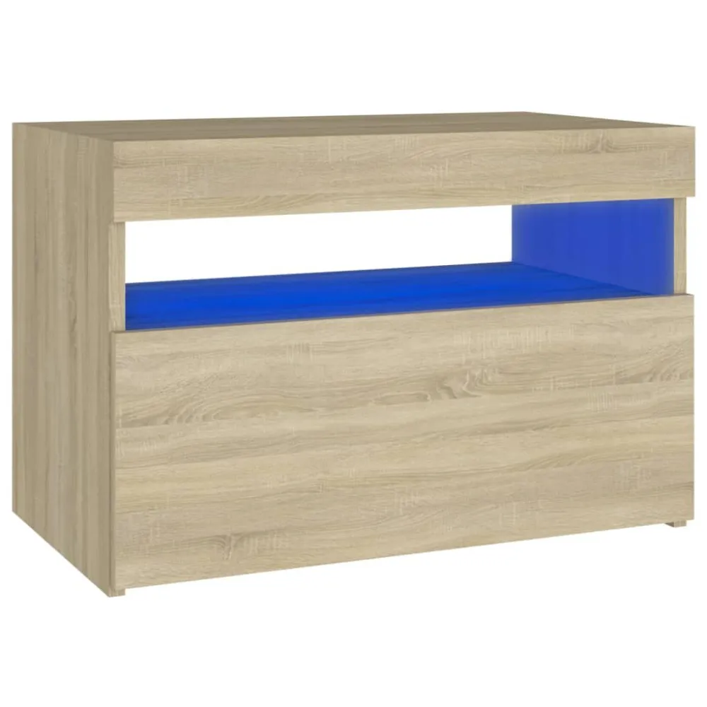 Nachtkastje LED-verlichting 60x35x40 cm bewerkt hout sonoma eik