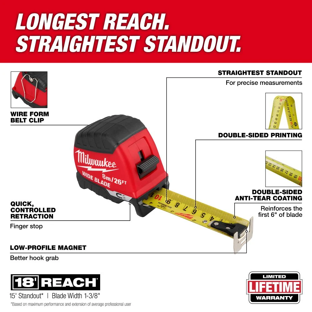 Milwaukee Tools 8M/26' Sprei Blade Magnetic Tape 48-22-1226M