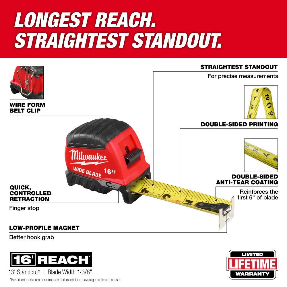 MILWAUKEE 16' Wijd Blade Magnetic Tape Measure