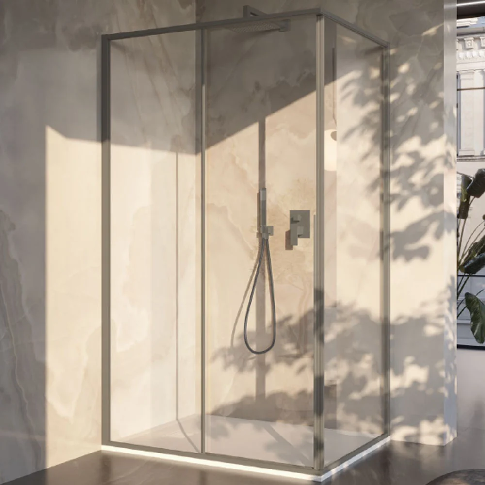Gecertificeerd DIN/ISO Rectangular shower enclosure 90x160 6 mm crystal and minimal lichtmetaal profile Taupe color. Left...