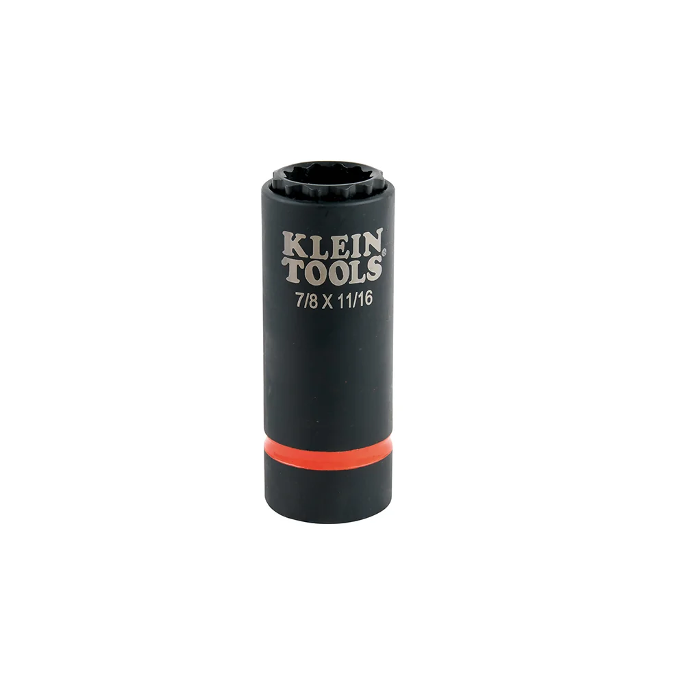 KLEIN TOOLS 2--1 Impact Socket, 12-Point, 7/8 and 11/16-Inch
