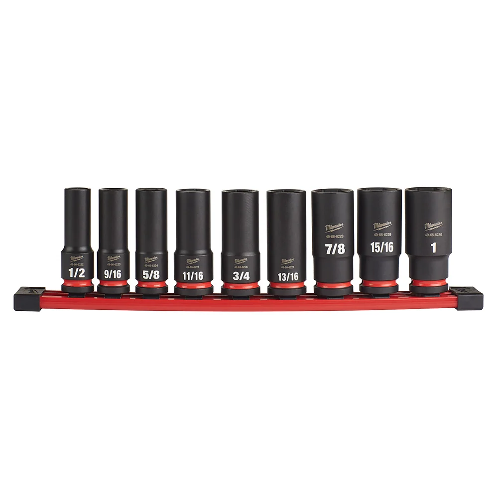 MILWAUKEE 9PC SHOCKWAVE Impact Duty 1/2" Drive SAE Deep 6 Point Socket Set