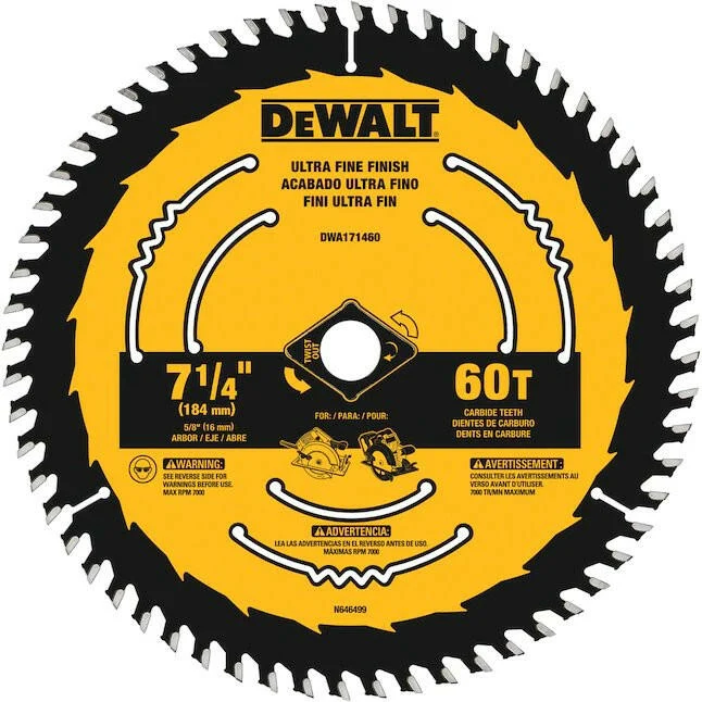 DeWalt 7-1/4- 60-Tooth Fine Finish Tungsten Carbide-tipped Staalsoort Circular Saw Blade