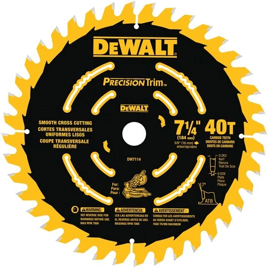 DEWALT Dw7116Pt 60T Precision Trim Miter Saw Blade, 7-1/4" voor vloeistofstromen