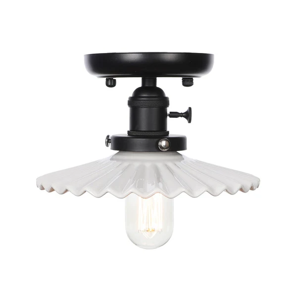 Vlakke 1 Light Ceiling Light Fixture Cone/Saucer Metaal Shade Industrial Dining Room Semi Flush Clear/White
