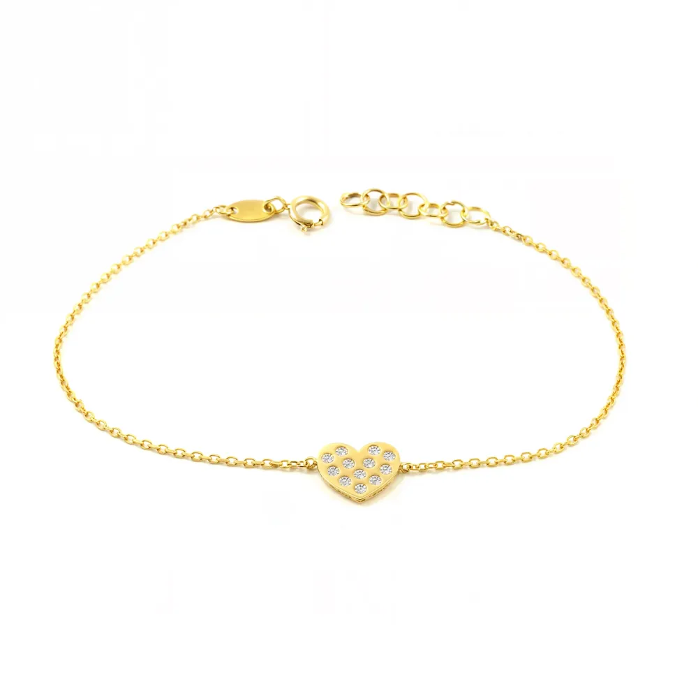 9ct Goudgeel Gold Heart Cubic Zirconia Shine Women's Bracelet 16 cm