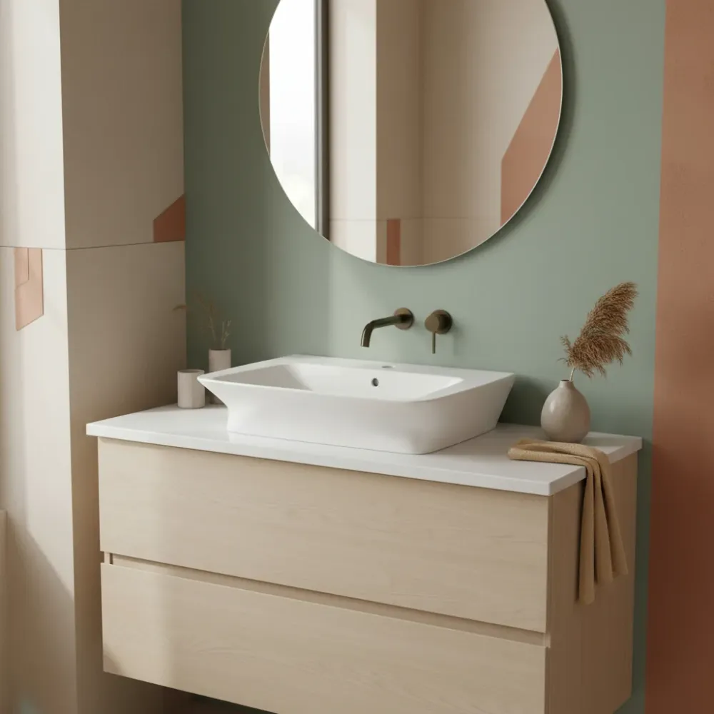 Wall-hung or countertop sink Ceramica Azzurra Hera series 63x43x14.5 cm - Glossy ivoor