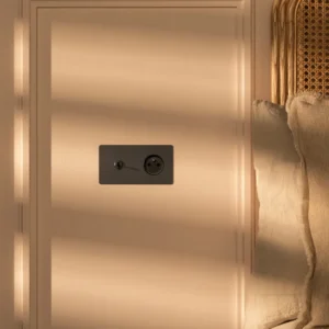 Kew Dubbele tuimelschakelaar en Frans/Belgisch Type E stopcontact - Brons - Zwart