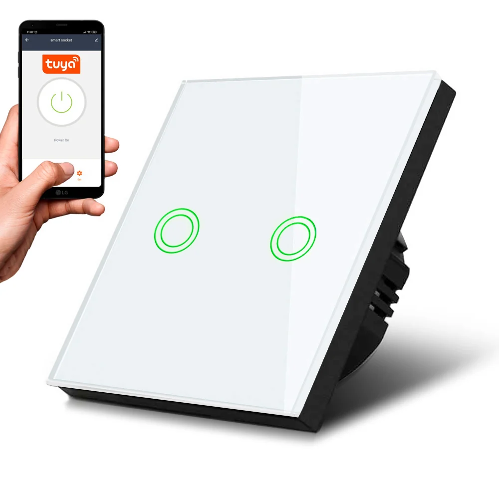 Maclean - Schakelaar Slimme WiFi 2-voudige Touch Light Switch compatibel met Tuya APP Wandschakelaar Glazen schakelaar met...
