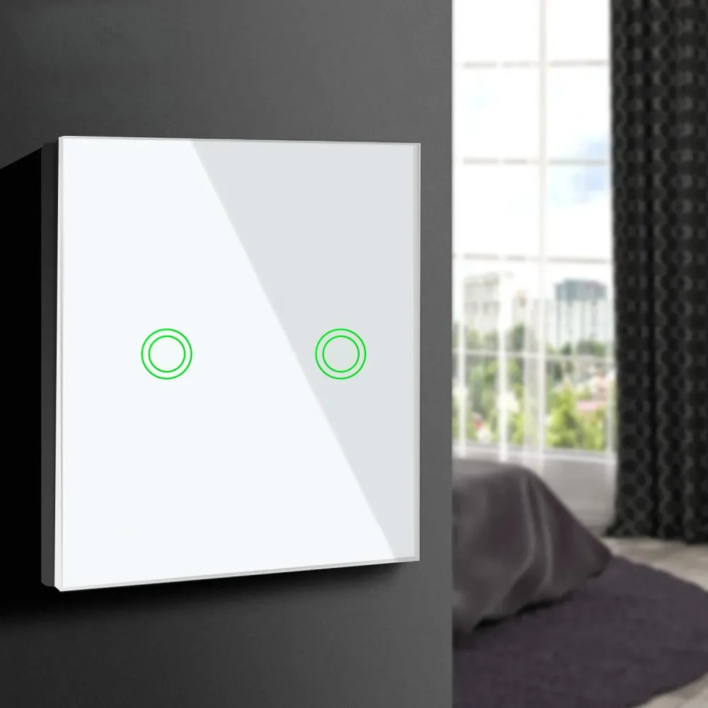 Maclean - Schakelaar Slimme WiFi 2-voudige Touch Light Switch compatibel met Tuya APP Wandschakelaar Glazen schakelaar met...