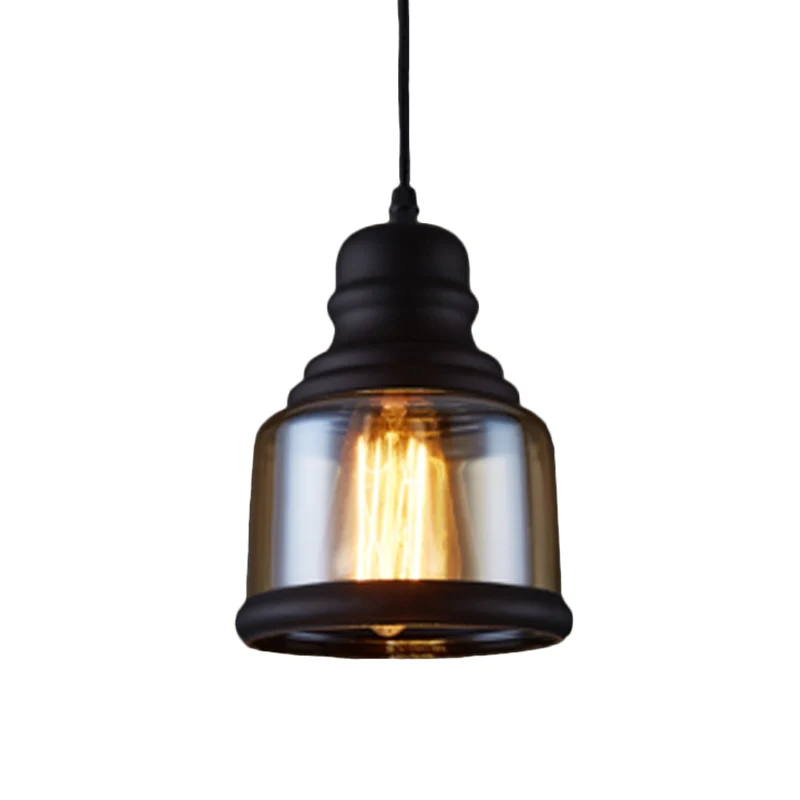 Industriële hanglamp potvorm, 1 kop, stralend glazen plafondophangarmatuur zwart
