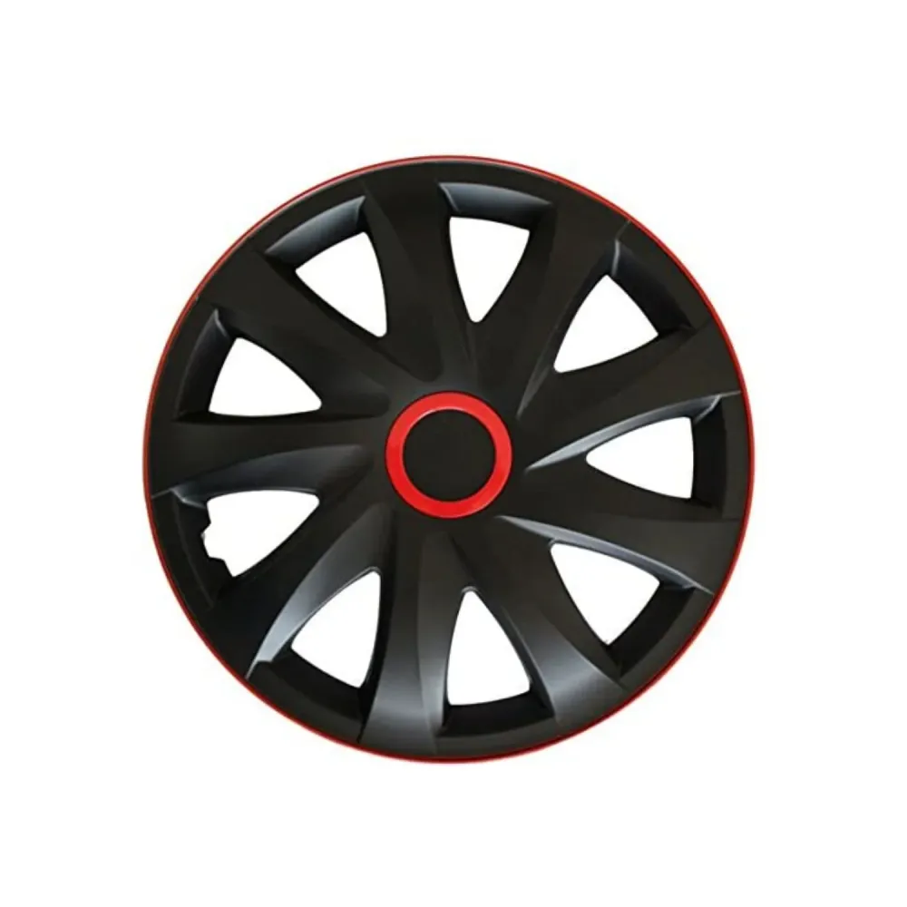 Kegelvormige Set 15" Kando RACE wieldoppen zwart en rood 4 stuks