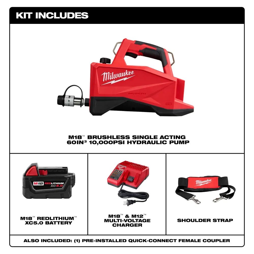 MILWAUKEE M18 Enkel Acting 60--3 10,000 PSI Hydraulic Pump Kit