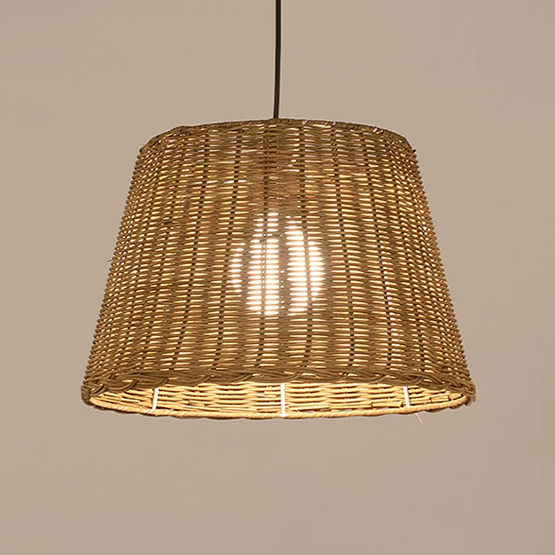 Bucket Shade Hanging Ceiling Light Asian Style Rattan 9.5"/13" Width 1 Light Pendant Lamp Natuurtint Dining Room Beige