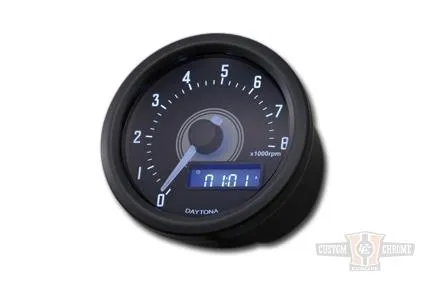 Velona Tachometer 60mm, Stainless Rvs Black, White LED, 8000 RPM Gauge Harley-Davidson
