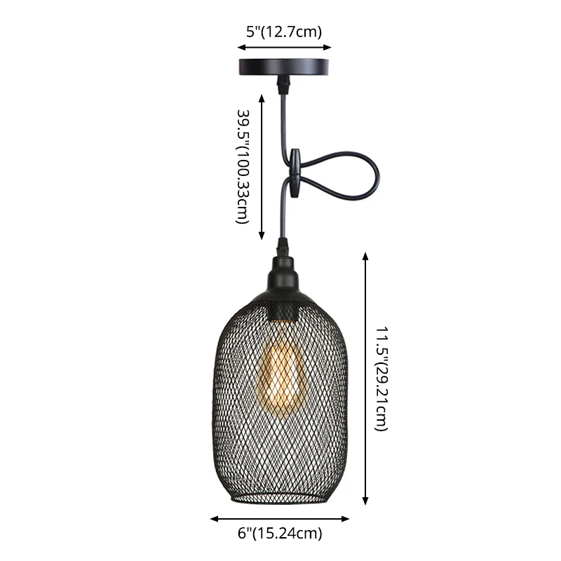 1 Light Wire Mesh Light Pendant Nordic Industrial Style Metaal Hanging Lights Bar Black