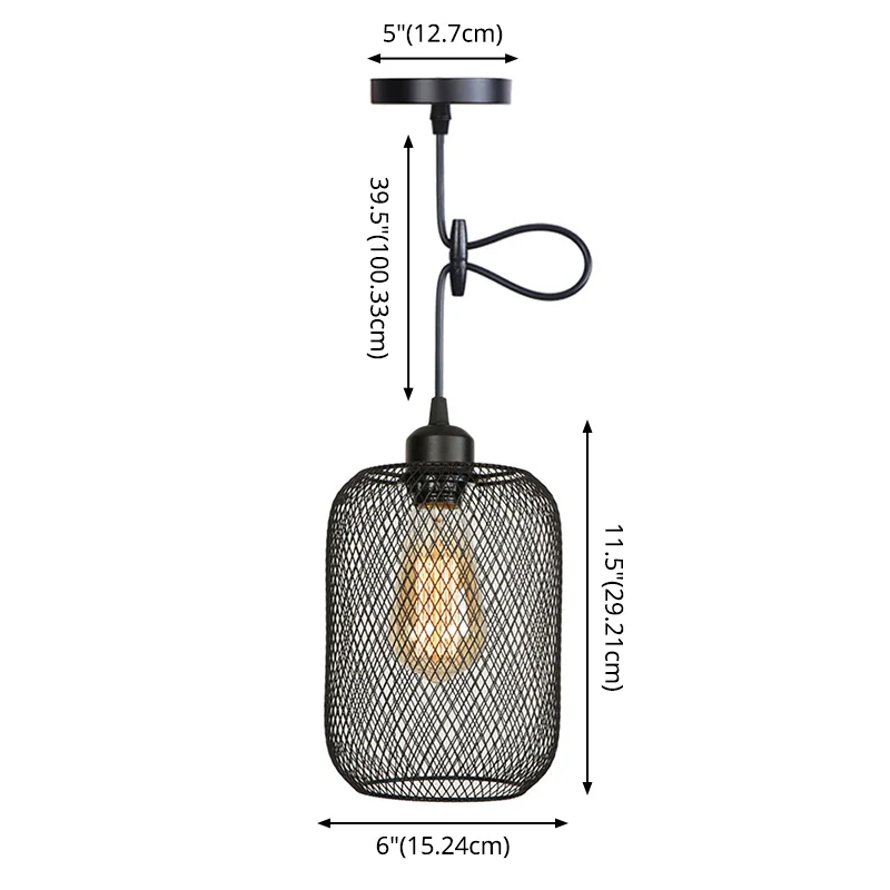 1 Light Wire Mesh Light Pendant Nordic Industrial Style Metaal Hanging Lights Bar Black