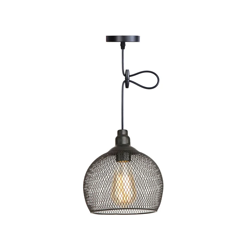 1 Light Wire Mesh Light Pendant Nordic Industrial Style Metaal Hanging Lights Bar Black
