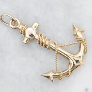 Polished Gouden Anchor Pendant Wrapped Rope