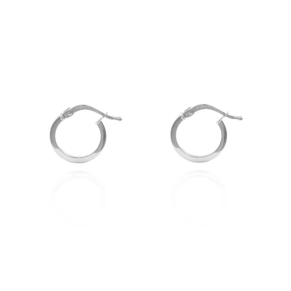 18ct White Gold Square Hoops Earrings shine 13x1.5 mm