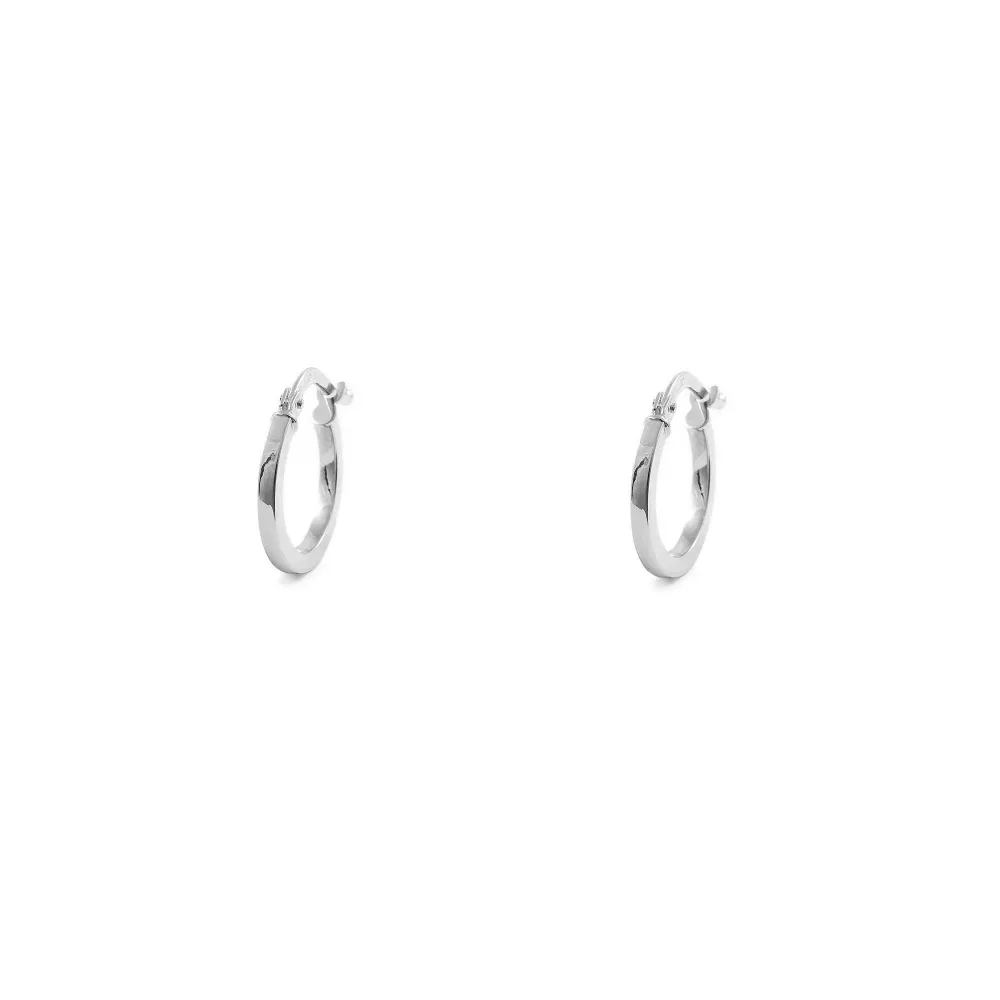18ct White Gold Square Hoops Earrings shine 13x1.5 mm