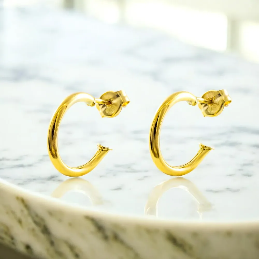 9ct Geel Gold Round Hoop Earrings Shine 14 x 1.5 mm