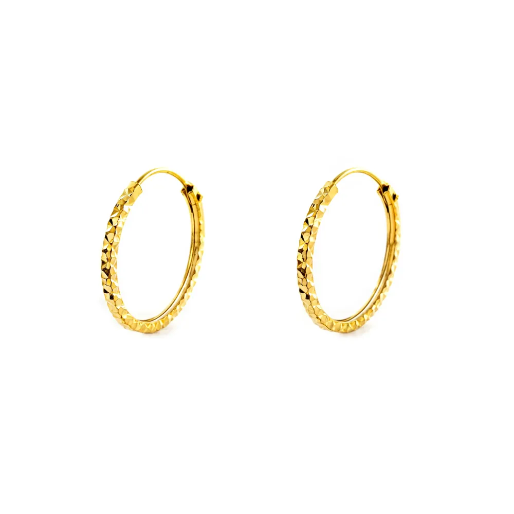 9ct Yellow Gold Square Carved Hoop Earrings 14 x 1.2 mm