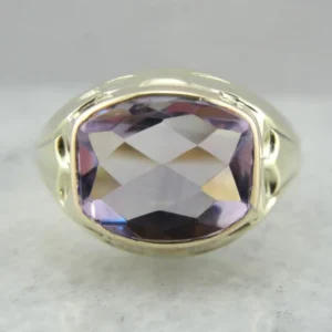 Amethyst Men's Statement Ring Yellow Goud, Bold Statement Ring Early Retro Era Style