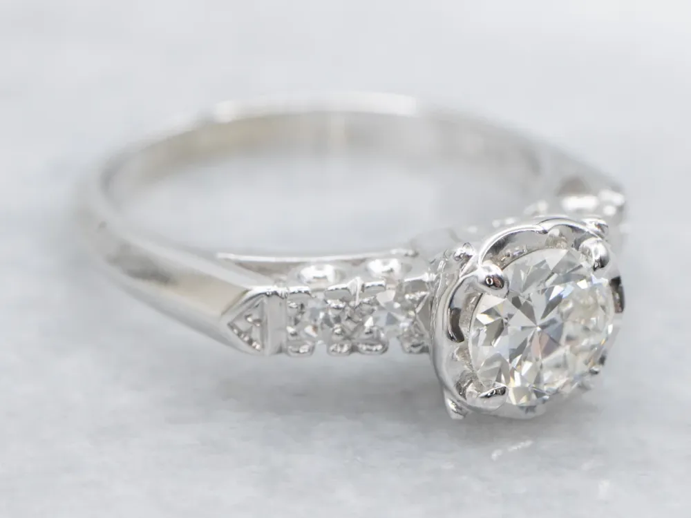 Diamond White Gold Engagement Ring Scallop Setting