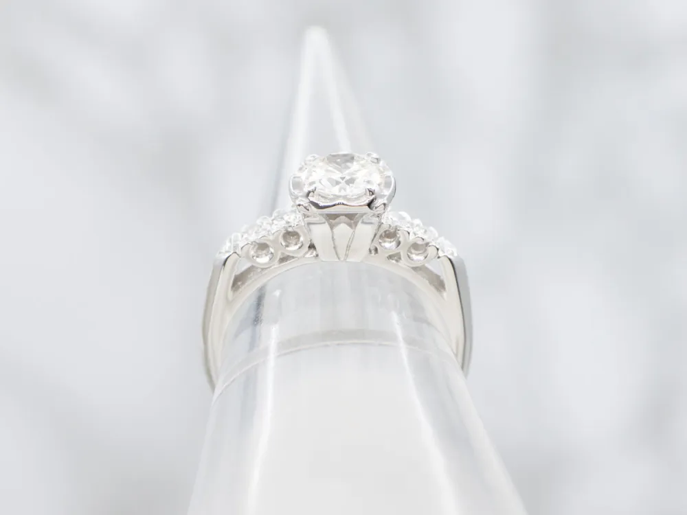 Diamond White Gold Engagement Ring Scallop Setting
