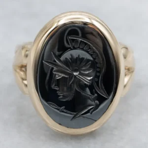 Gegalvaniseerd Roman Soldier Hematite Intaglio Gouden Statement Ring
