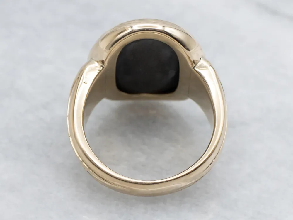 Gegalvaniseerd Roman Soldier Hematite Intaglio Gouden Statement Ring