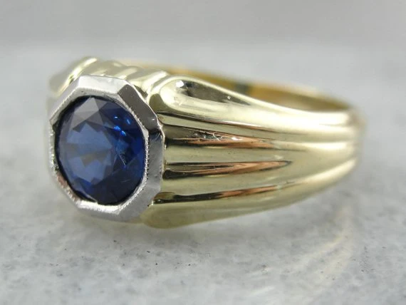 Green Gold and Blue Sapphire High Society Men's Ring