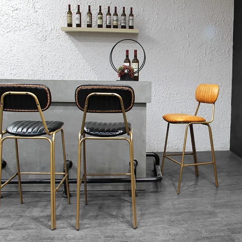 Industrial Leather Distressed Quilted Barstool Indoor Hoog Stool Rectangle Seat Black