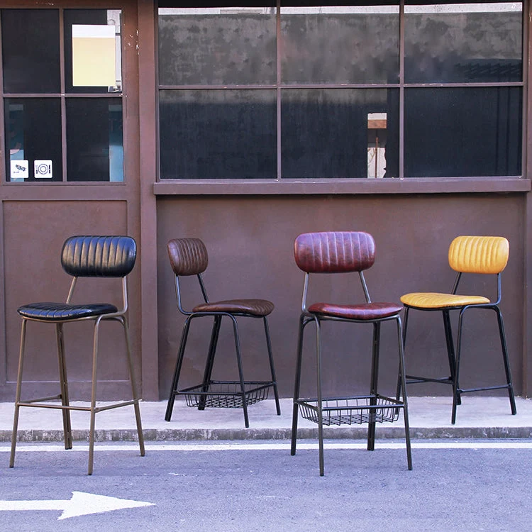 Industrial Leather Distressed Quilted Barstool Indoor Hoog Stool Rectangle Seat Black