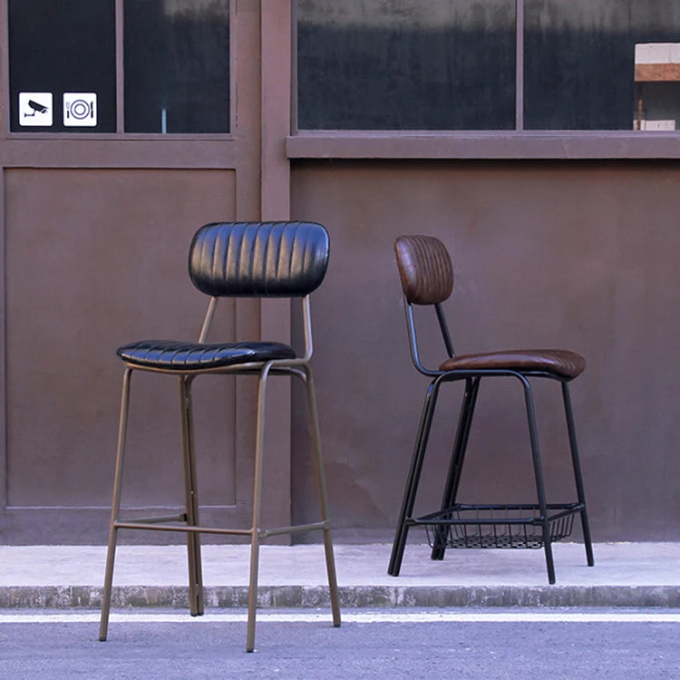 Industrial Leather Distressed Quilted Barstool Indoor Hoog Stool Rectangle Seat Black
