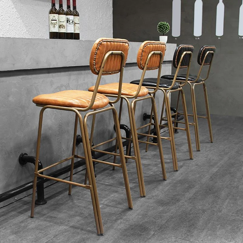 Industrial Leather Distressed Quilted Barstool Indoor Hoog Stool Rectangle Seat Black