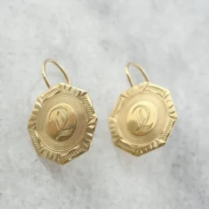 D Initialed 14K Yellow Verguld Cufflink Drop Earrings