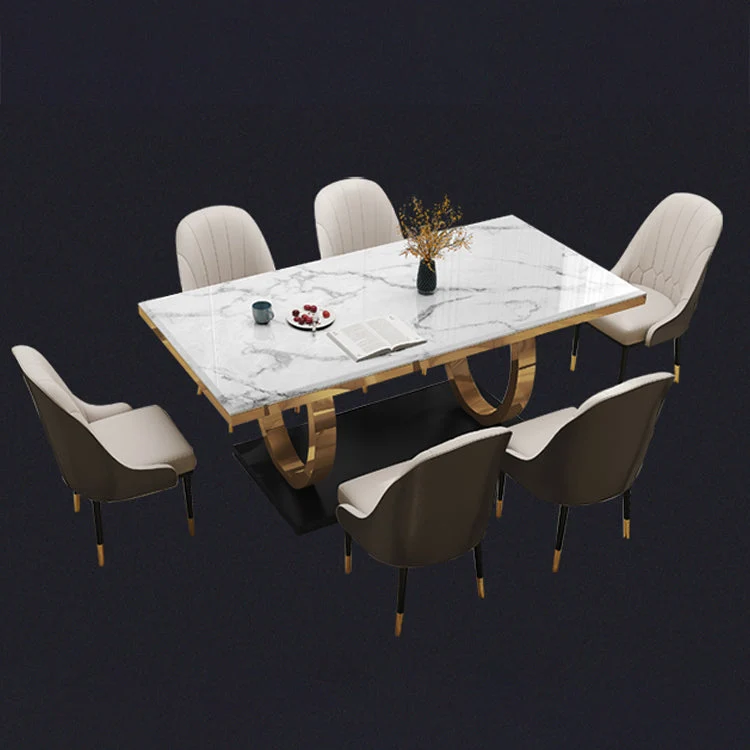 Metal Traditional Verfijnd Rectangle Indoor Table Sintered Stone Table Metal Pedestal Base 51