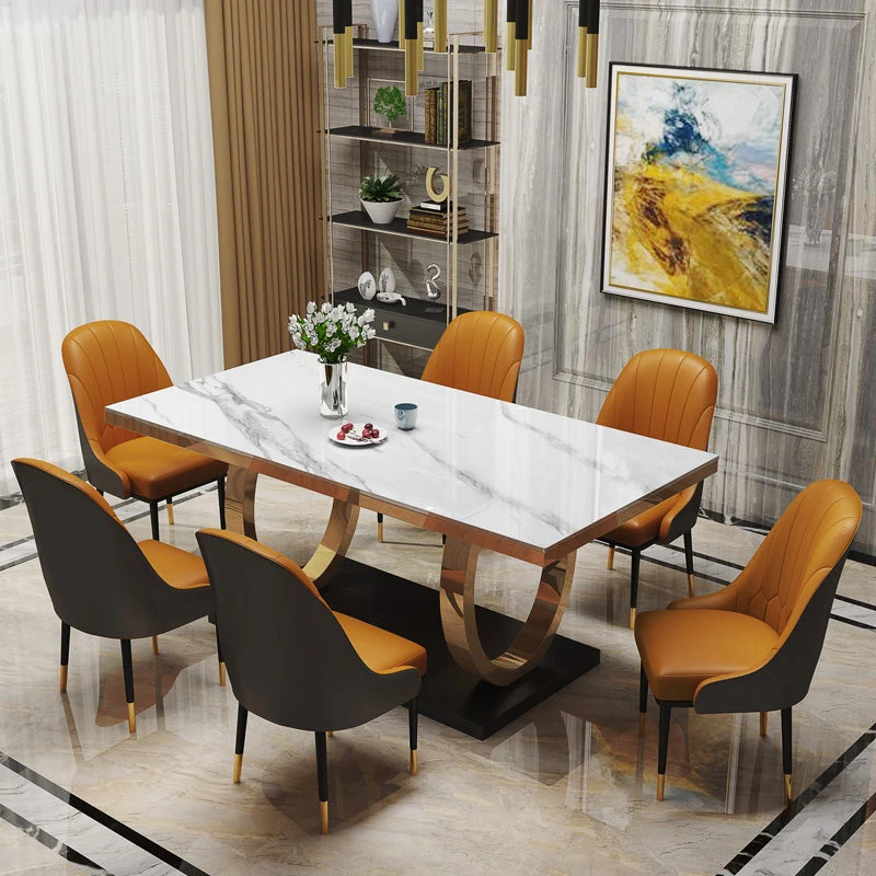 Metal Traditional Verfijnd Rectangle Indoor Table Sintered Stone Table Metal Pedestal Base 51
