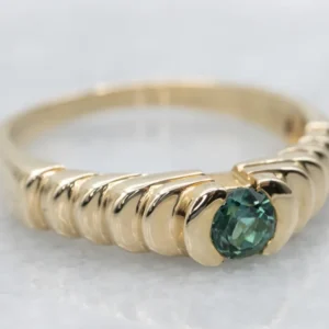 Modern Gold Indicolite Tourmaline Solitaire Ring
