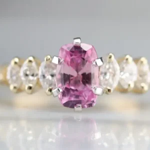 Modern Pink Sapphire and Marquise Diamond Engagement Ring