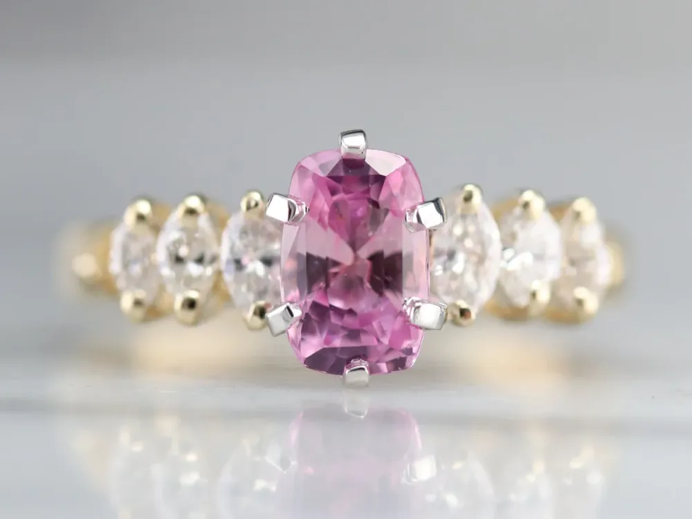 Modern Pink Sapphire and Marquise Diamond Engagement Ring