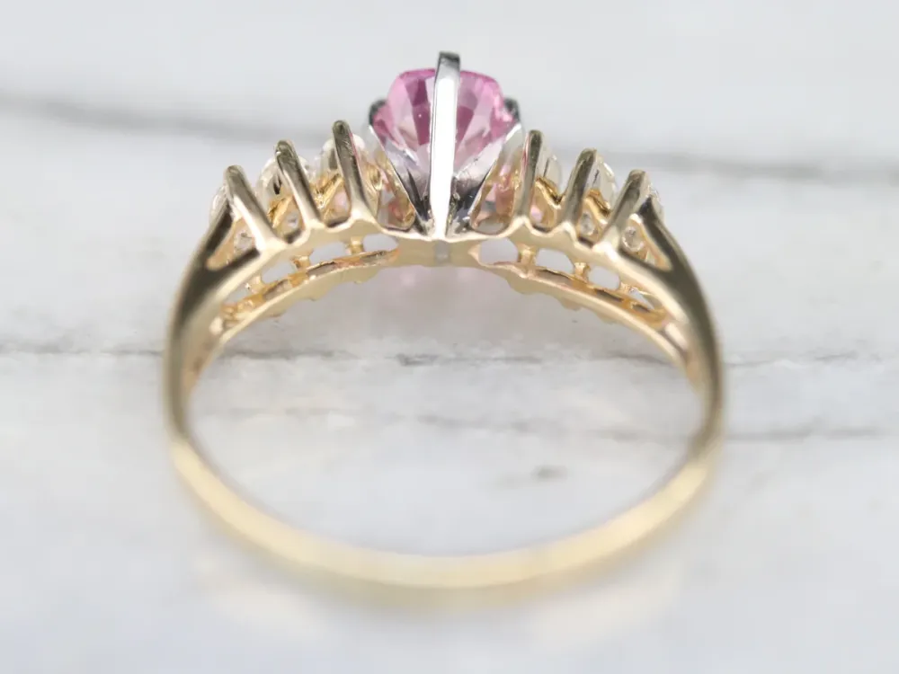 Modern Pink Sapphire and Marquise Diamond Engagement Ring