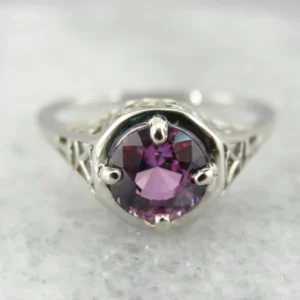 Pink Sapphire Classic Filigree Art Deco Engagement Ring
